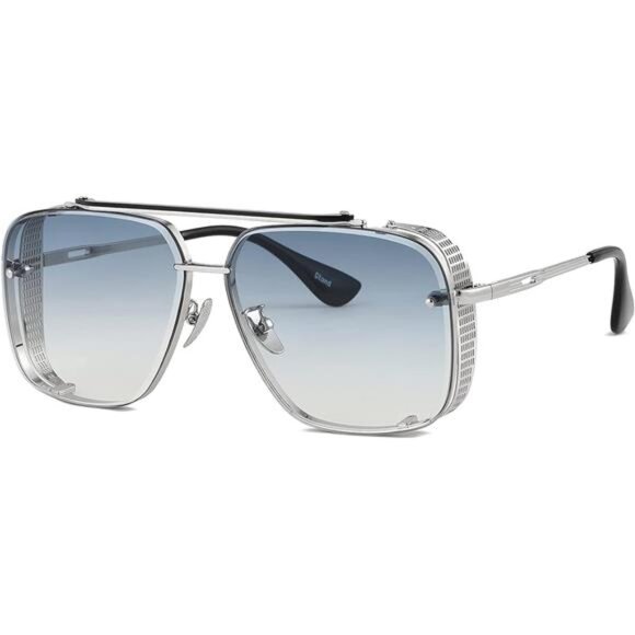 Oversized Square Aviator Gradient Sunglasses For Men Vintage Metal Side Shield - Picture 1 of 7